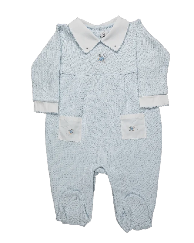 Baby Boy Airplane Open Back Luxury Jacquard Smock Pima Jumpsuit