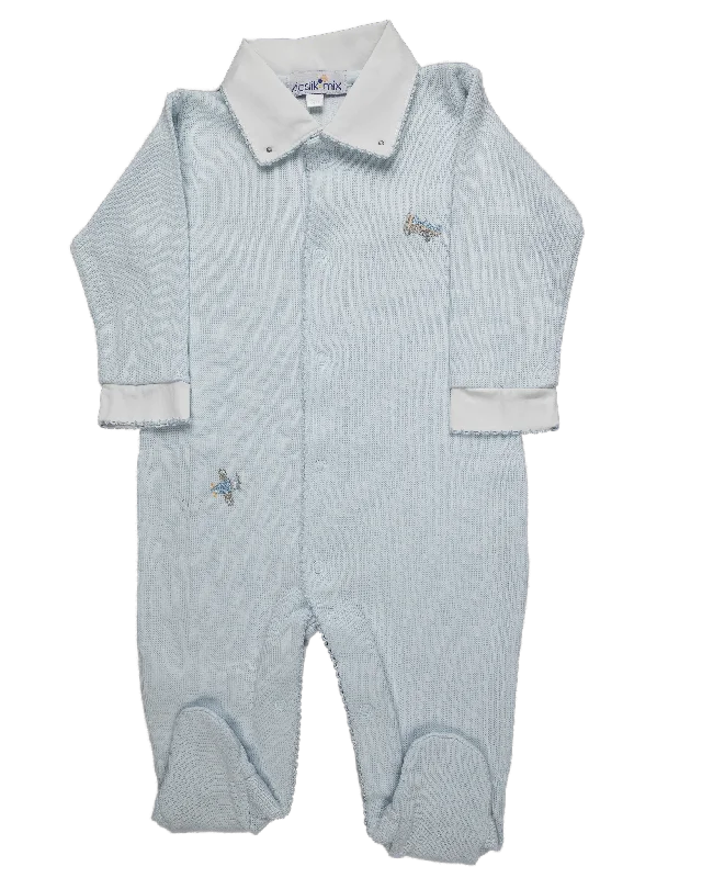 Baby Boy Airplane Open Front Luxury Jacquard Smock Pima Jumpsuit