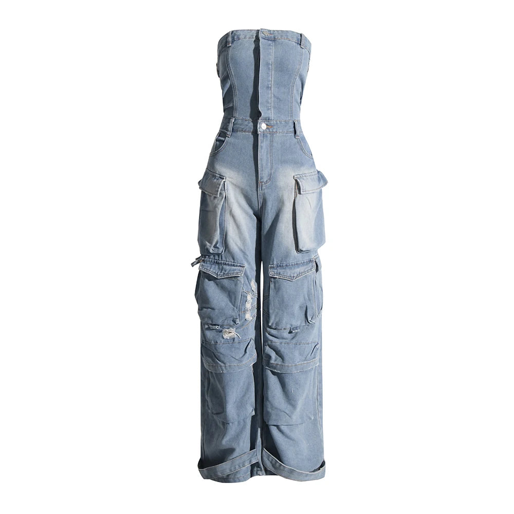 Denim Cargo Jumpsuit