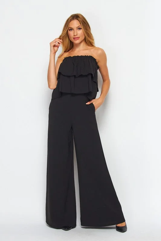 The Black Retro Ruffle Jumpsuit